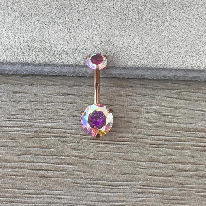  Internally Threaded Dark Aurora Belly Button Ring (14G | 10mm | Surgical Steel | Gold, Rose Gold, and Silver Options, Multiple CZ Color Options)