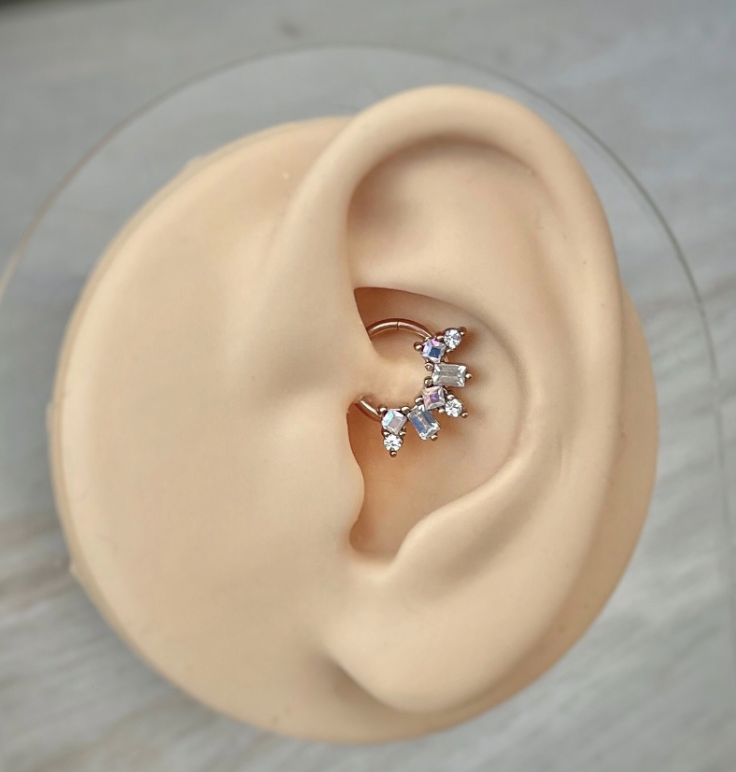 Unique Silver Daith Earring (16G | 8mm | Surgical Steel | Silver, Gold, or Rose Gold)