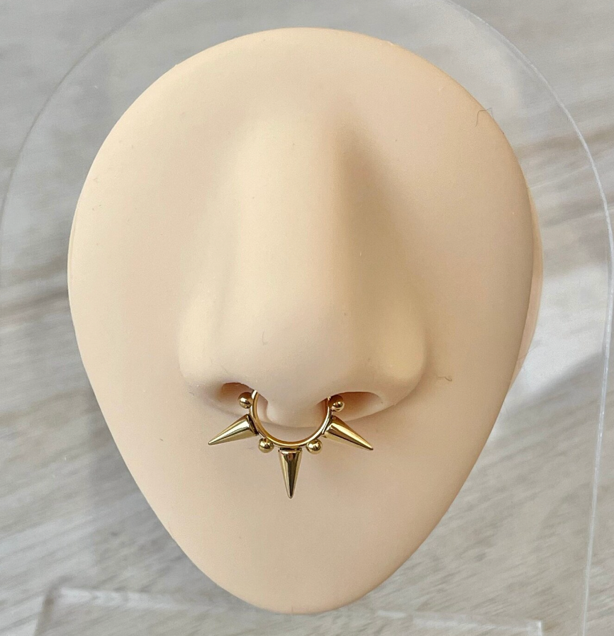 Goth Spiked Septum Ring (16G or 18G | 8mm or 10mm | Surgical Steel | Gold, Silver or Black)