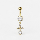 Titanium belly button ring with marquise CZ cluster and round dangle, dainty navel jewelry