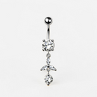 Titanium belly button ring with marquise CZ cluster and round dangle, dainty navel jewelry