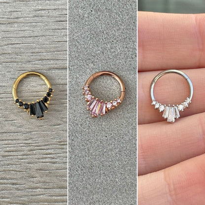 Sparkly Silver Septum Ring (16G | 8mm or 10mm | Surgical Steel | Silver w/Clear CZs, Gold w/Black CZs, Rose Gold w/Pink CZs)