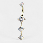 Titanium belly button ring with cascading geometric CZ drop and internally threaded design