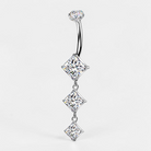 Titanium belly button ring with cascading geometric CZ drop and internally threaded design