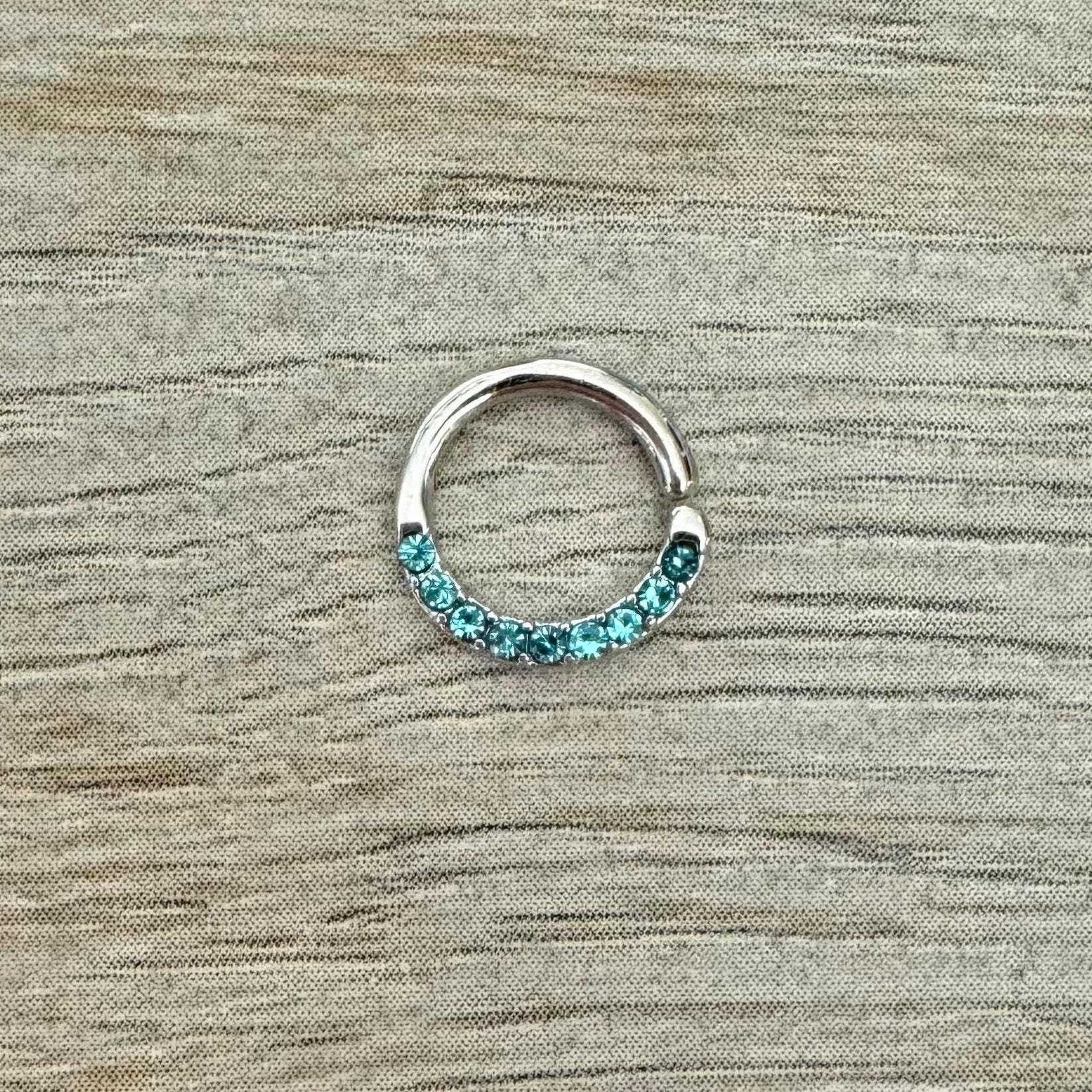 Gold Crystal Daith Earring-Daith Earring-Silver/Aqua CZs-Elara Body Jewelry
