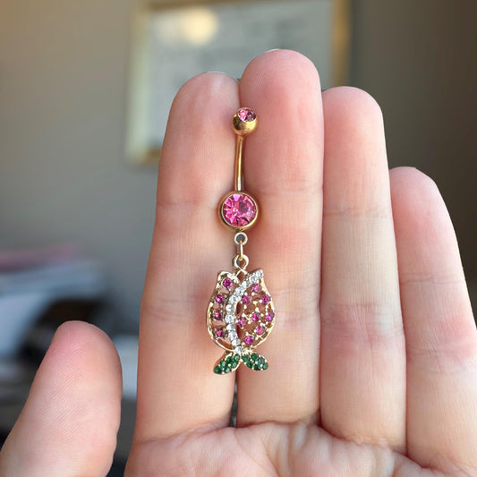 Pink Tulip Belly Button Ring