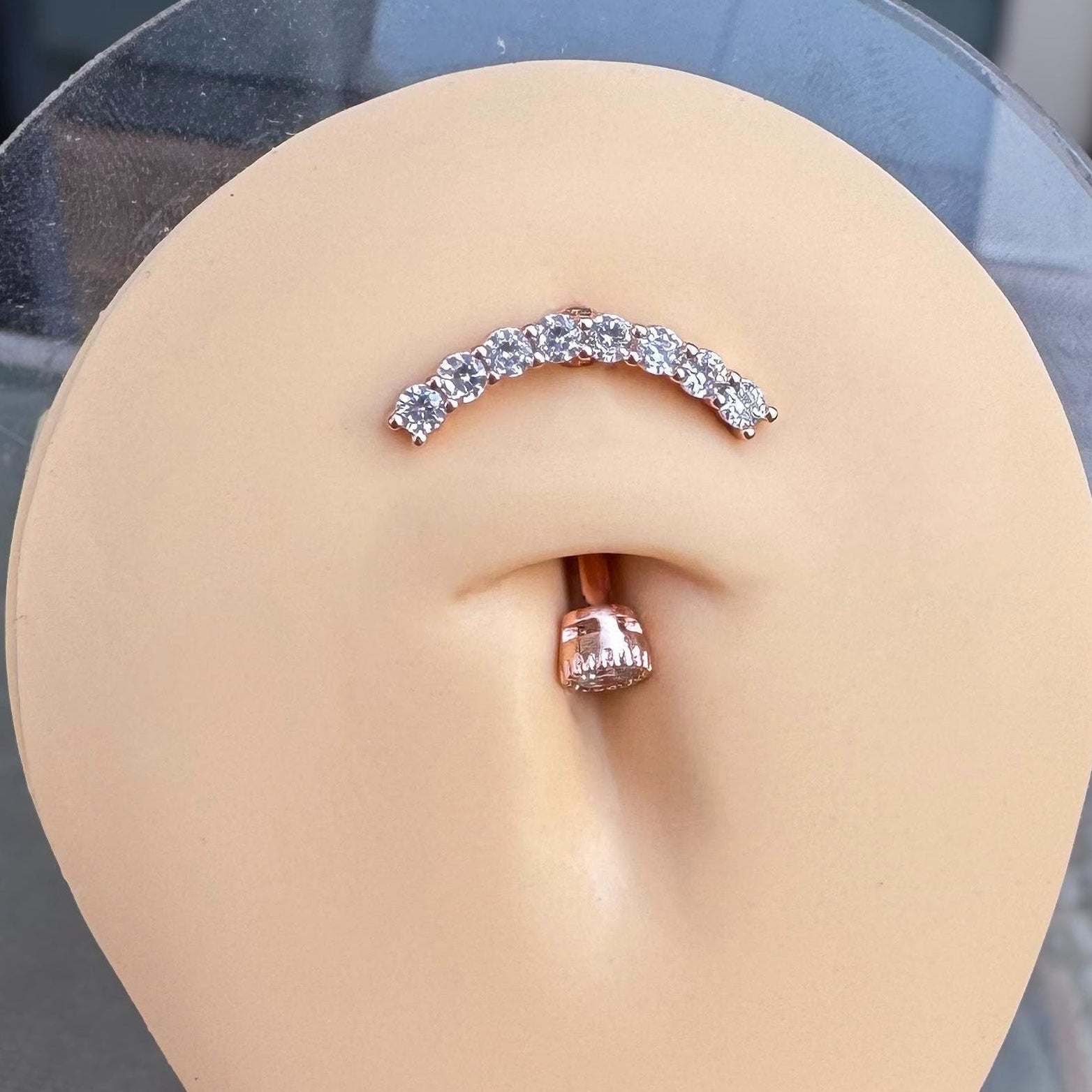 Ecliptic Crescent Belly Button Ring-Belly Button Rings-Rose gold-Elara Body Jewelry