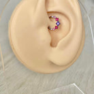 Edge of Light Daith Earring-Daith Earring-Silver/Colorful CZs-8mm Diameter-Elara Body Jewelry