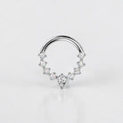 Elara Body Jewelry silver titanium septum ring with teardrop CZ and side CZ stones, 16G