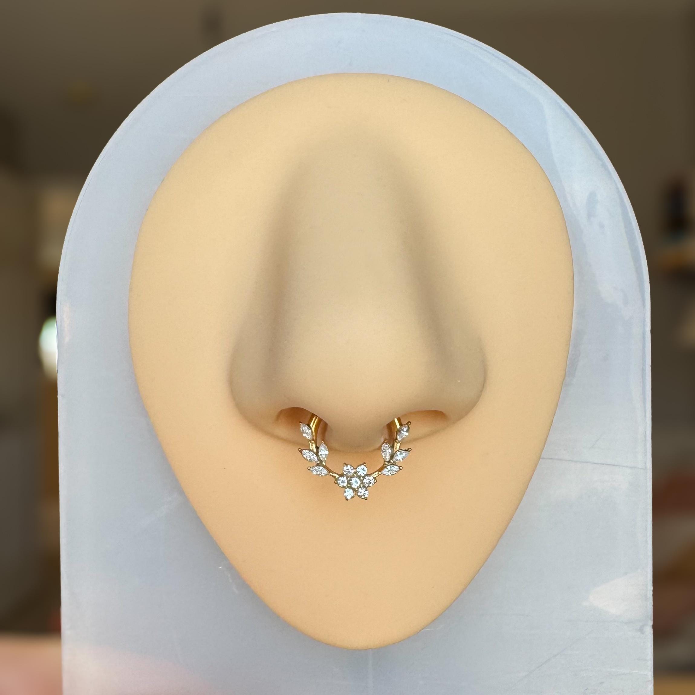 Floreline Septum Ring-Septum Ring-Gold-8mm-Elara Body Jewelry