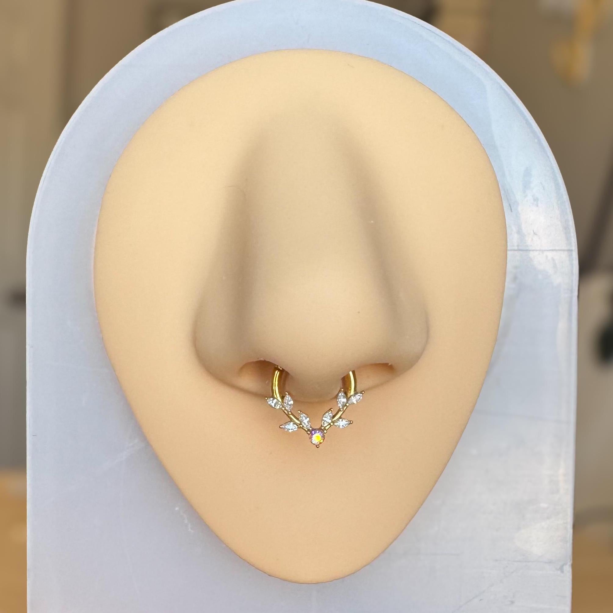Frosted Fern Septum Ring-Septum Ring-Gold-8mm Diameter-Elara Body Jewelry