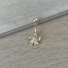 Gold Flower Belly Button Ring (14G, 10mm, Surgical Steel)-Belly Button Rings-Elara Body Jewelry