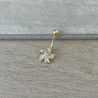 Gold Flower Belly Button Ring (14G, 10mm, Surgical Steel)-Belly Button Rings-Elara Body Jewelry