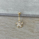 Gold Flower Belly Button Ring (14G, 10mm, Surgical Steel)-Belly Button Rings-Elara Body Jewelry