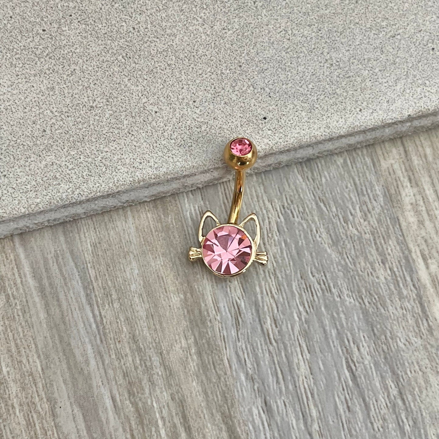 Small Cat Belly Button Ring (14G, 10mm, Surgical Steel, Gold Pink, Silver Blue)