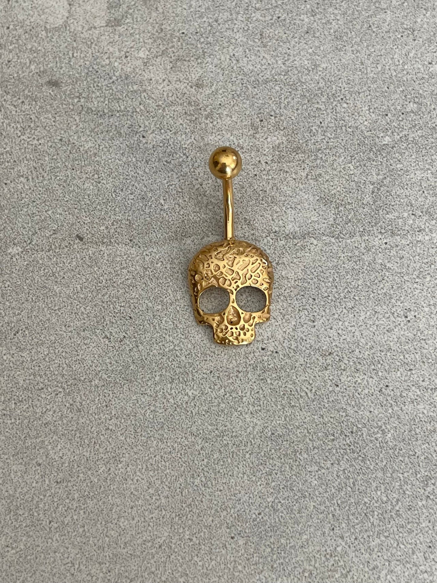 Gold Halloween Skull Belly Button Ring (14G, 10mm, Surgical Steel, Gold or Silver)