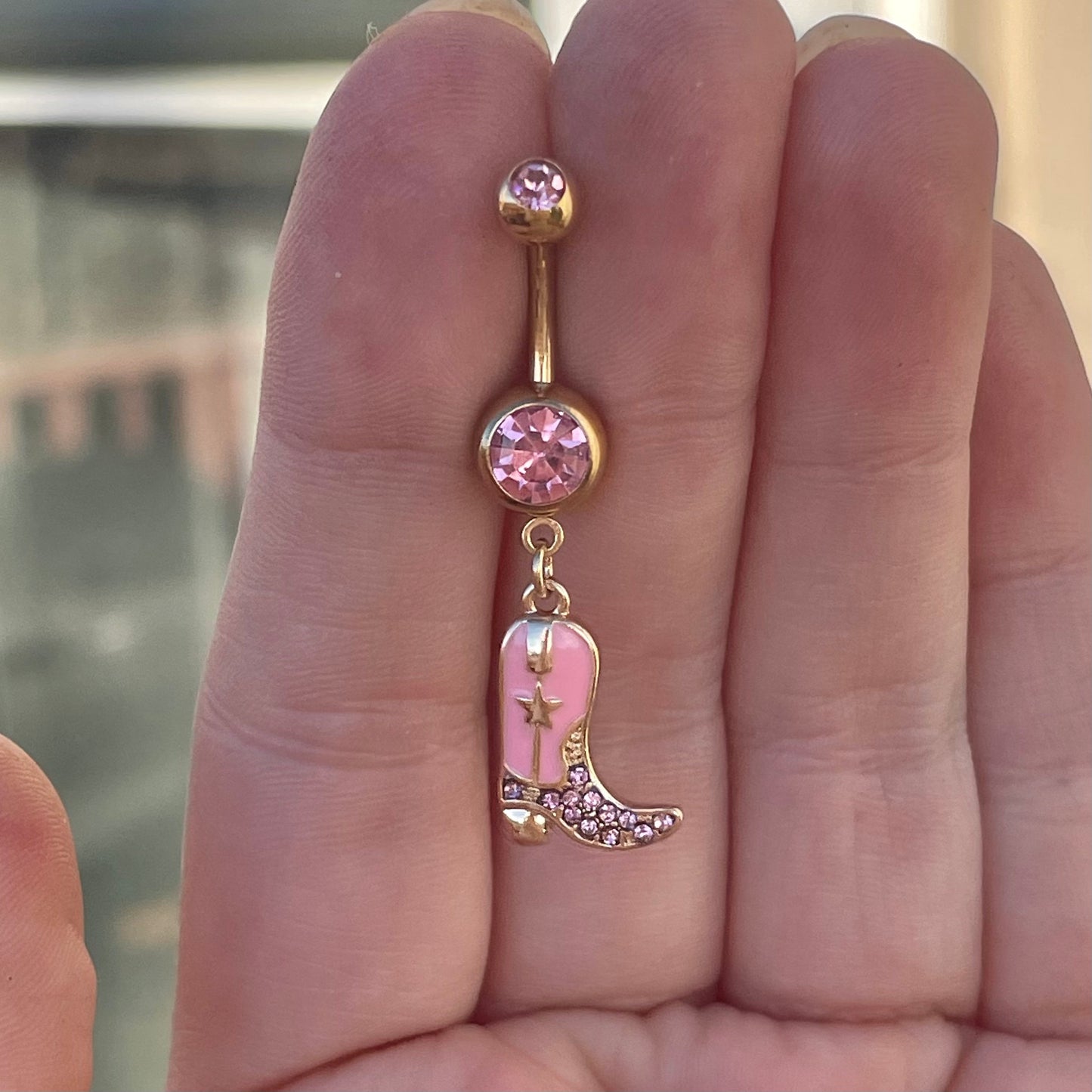 Cowboy Boot Belly Button Ring (14G, 10mm, Surgical Steel, Blue or Pink)