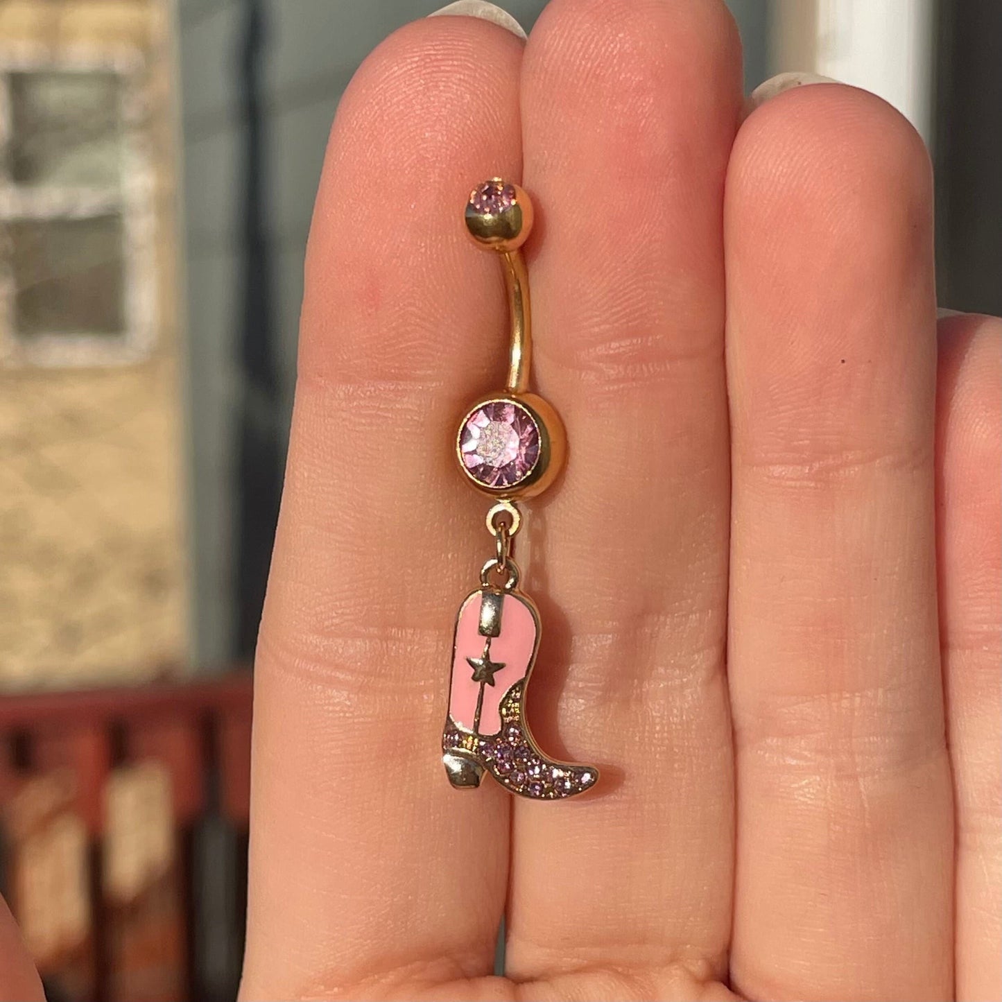 Cowboy Boot Belly Button Ring (14G, 10mm, Surgical Steel, Blue or Pink)