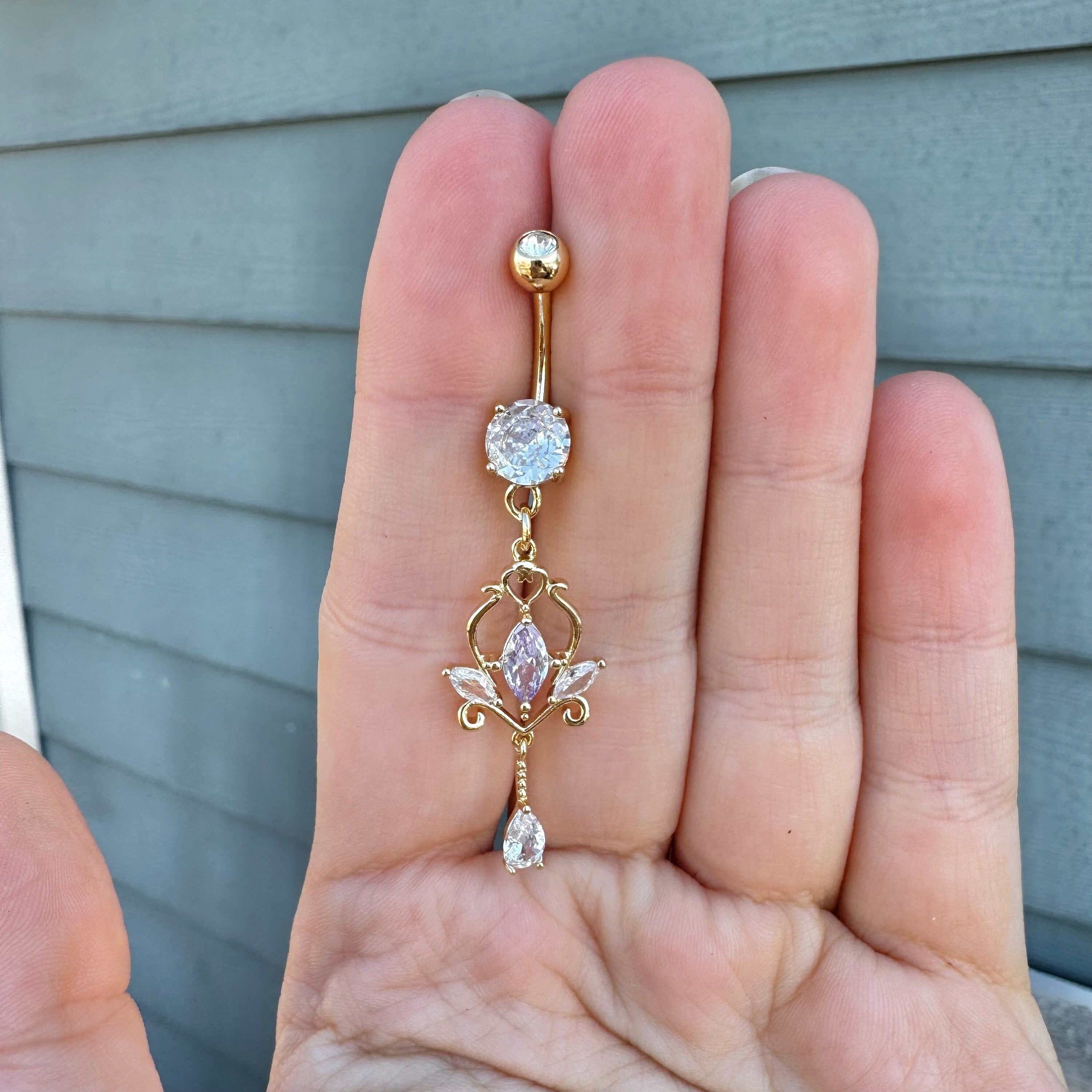 Dangly Gold Belly Button Ring (14G | 9.5mm | Surgical Steel | Gold, Silver or Rose Gold)