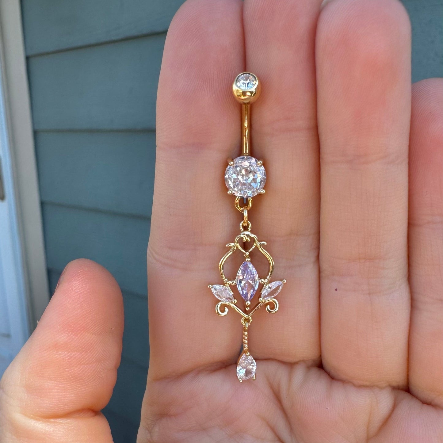 Elegant Dangly Belly Button Ring (14G | 9.5mm | Surgical Steel | Rose Gold, Gold or Silver)