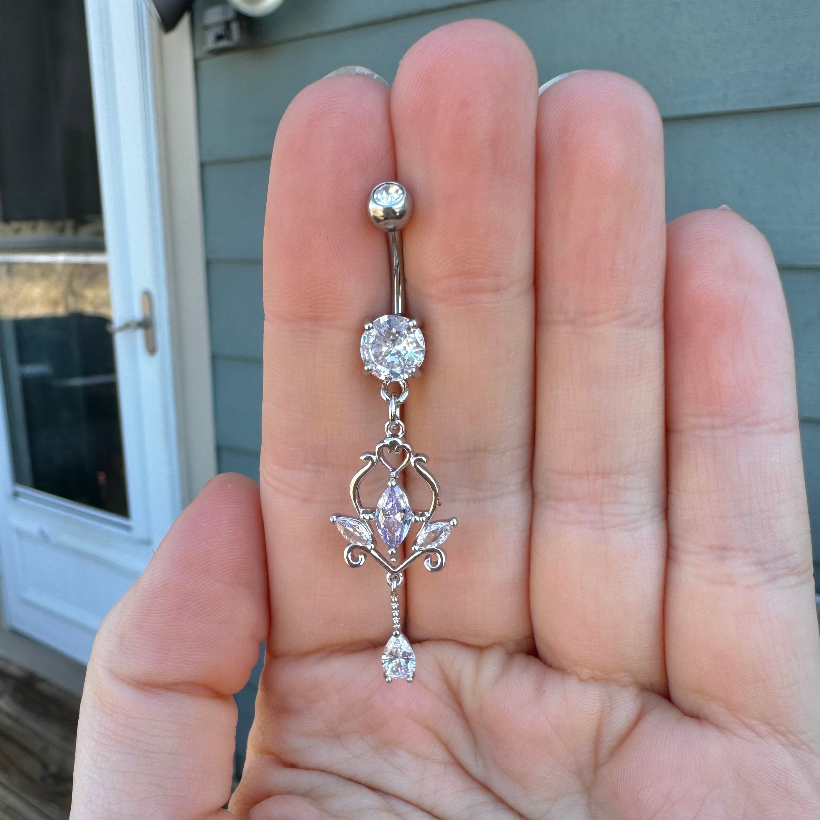 Dangly Gold Belly Button Ring (14G | 9.5mm | Surgical Steel | Gold, Silver or Rose Gold)