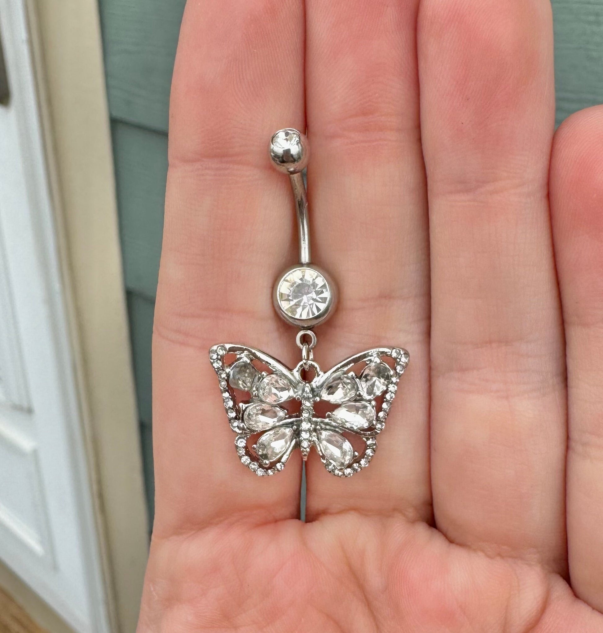 Belly Button Ring - Silver Butterfly (14G | 10mm | Surgical Steel | Silver or Gold)