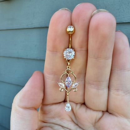 Dangly Gold Belly Button Ring (14G | 9.5mm | Surgical Steel | Gold, Silver or Rose Gold)