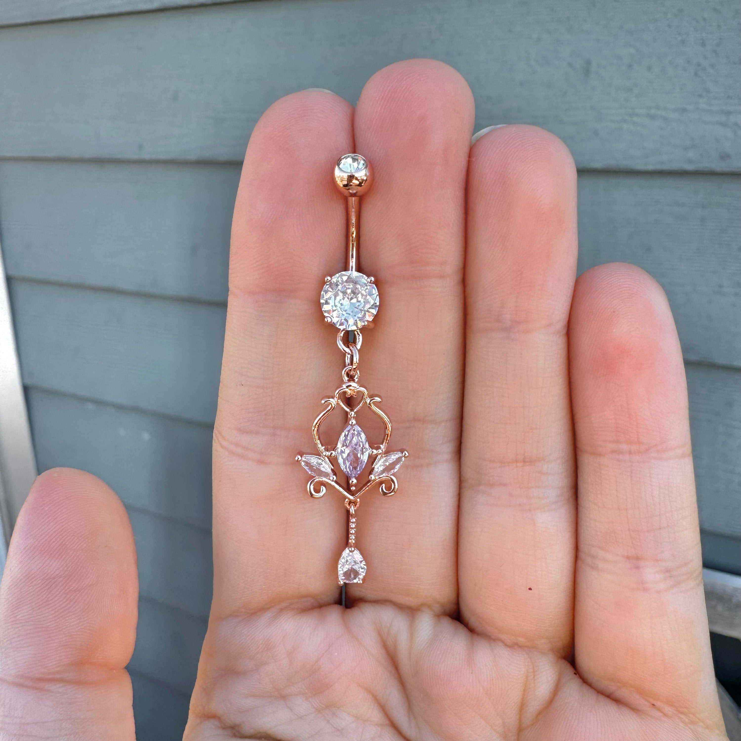 Dangly Gold Belly Button Ring (14G | 9.5mm | Surgical Steel | Gold, Silver or Rose Gold)