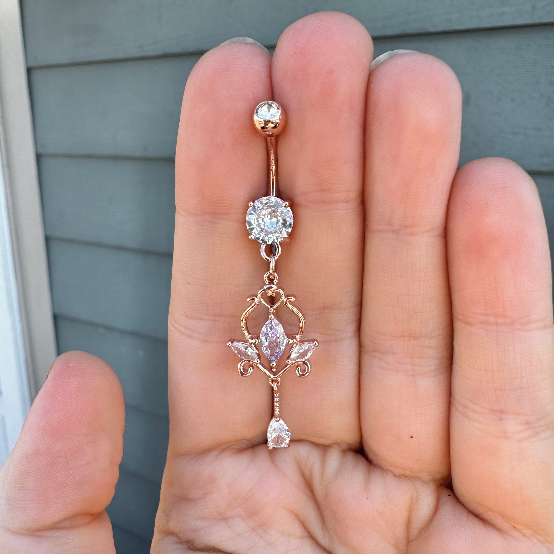 Elegant Dangly Belly Button Ring (14G | 9.5mm | Surgical Steel | Rose Gold, Gold or Silver)