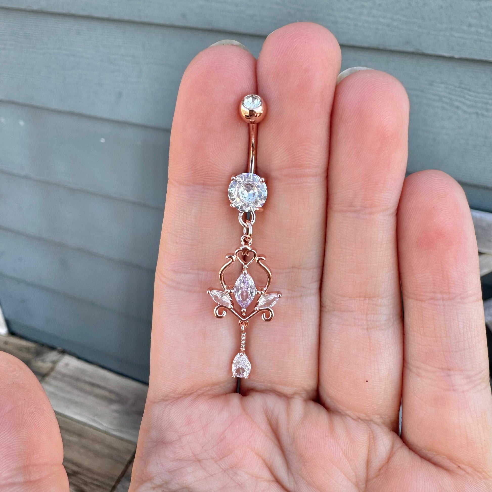 Elegant Dangly Belly Button Ring (14G | 9.5mm | Surgical Steel | Rose Gold, Gold or Silver)