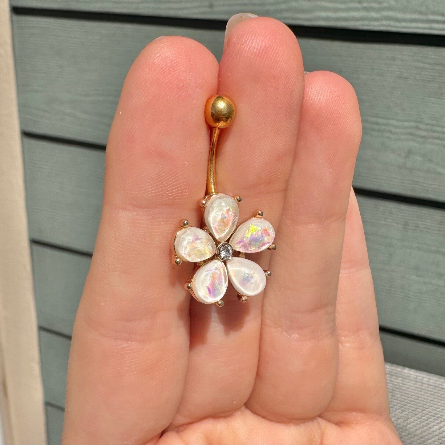 Silver Hibiscus Flower Belly Button Ring (14G, 10mm, Surgical Steel, Silver, Gold or Rose Gold)