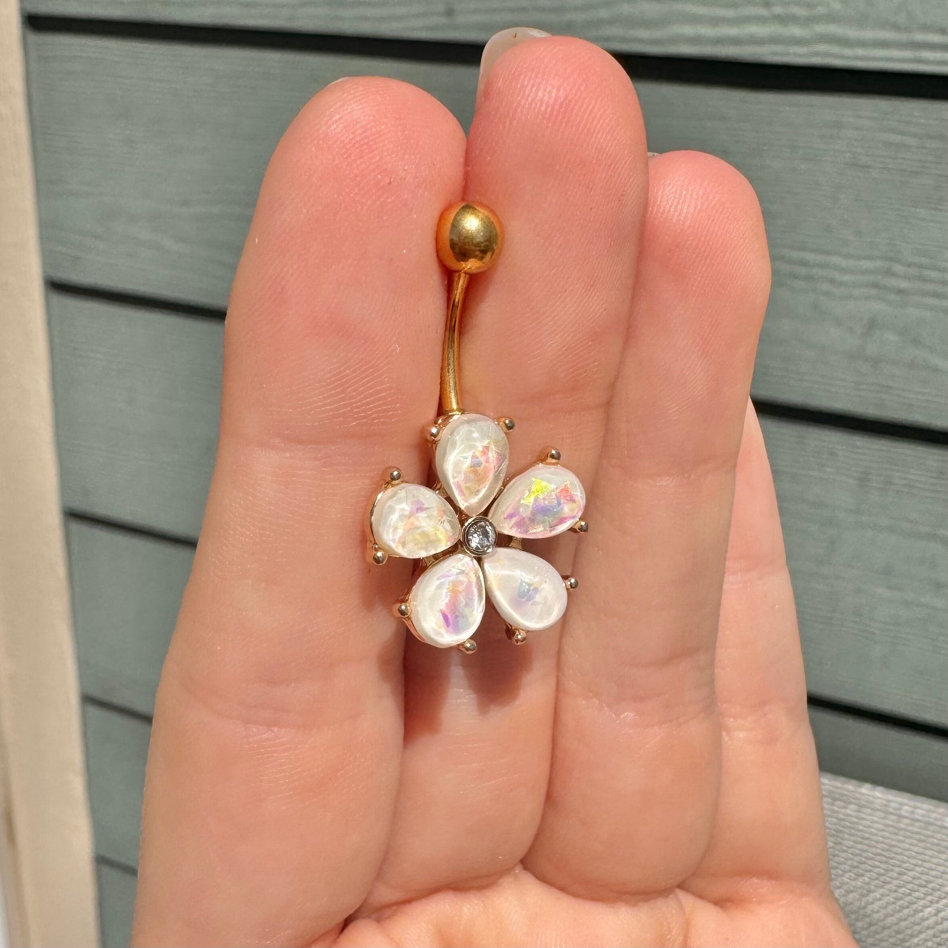 Gold Flower Belly Button Ring (14G | 10mm | Surgical Steel | Silver, Rose Gold or Gold)