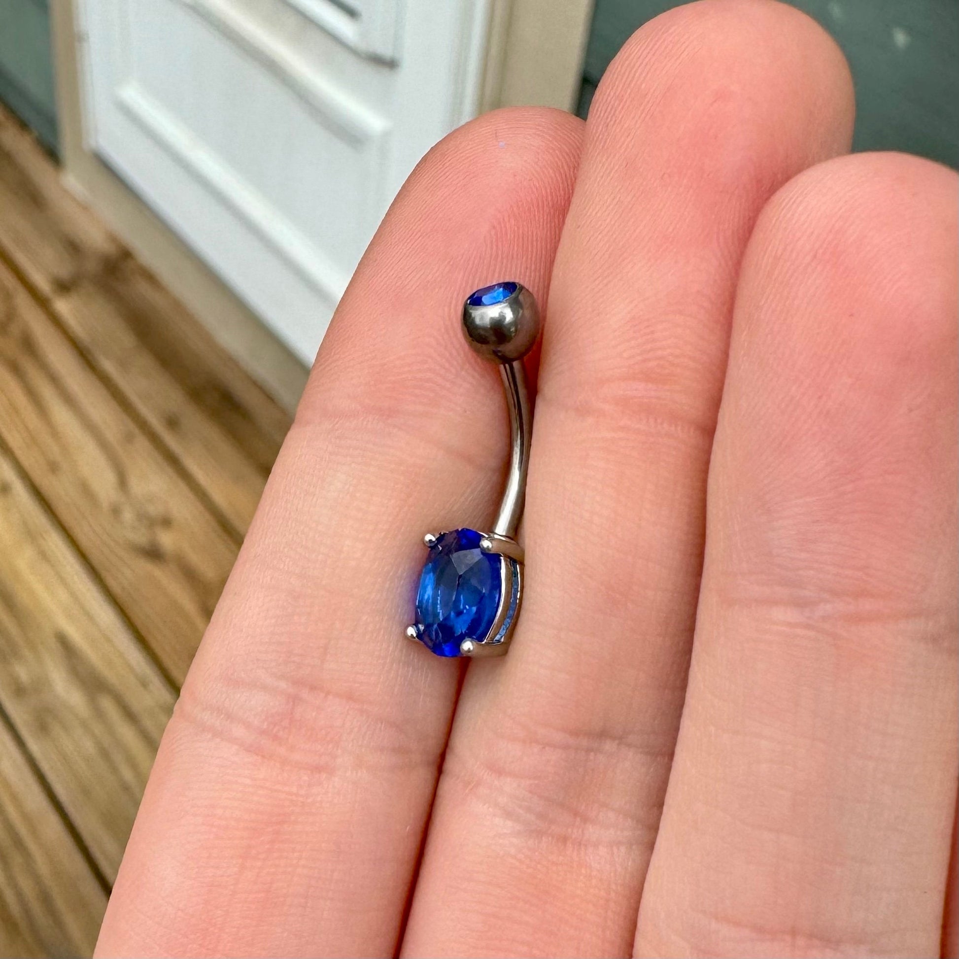 Simple Blue Belly Button Ring (14G, 10mm, Titanium, Silver or Gold)