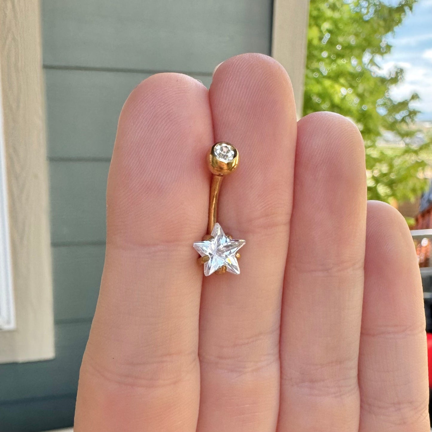 Mini Star Belly Button Ring (14G, 10mm, Surgical Steel, Gold)