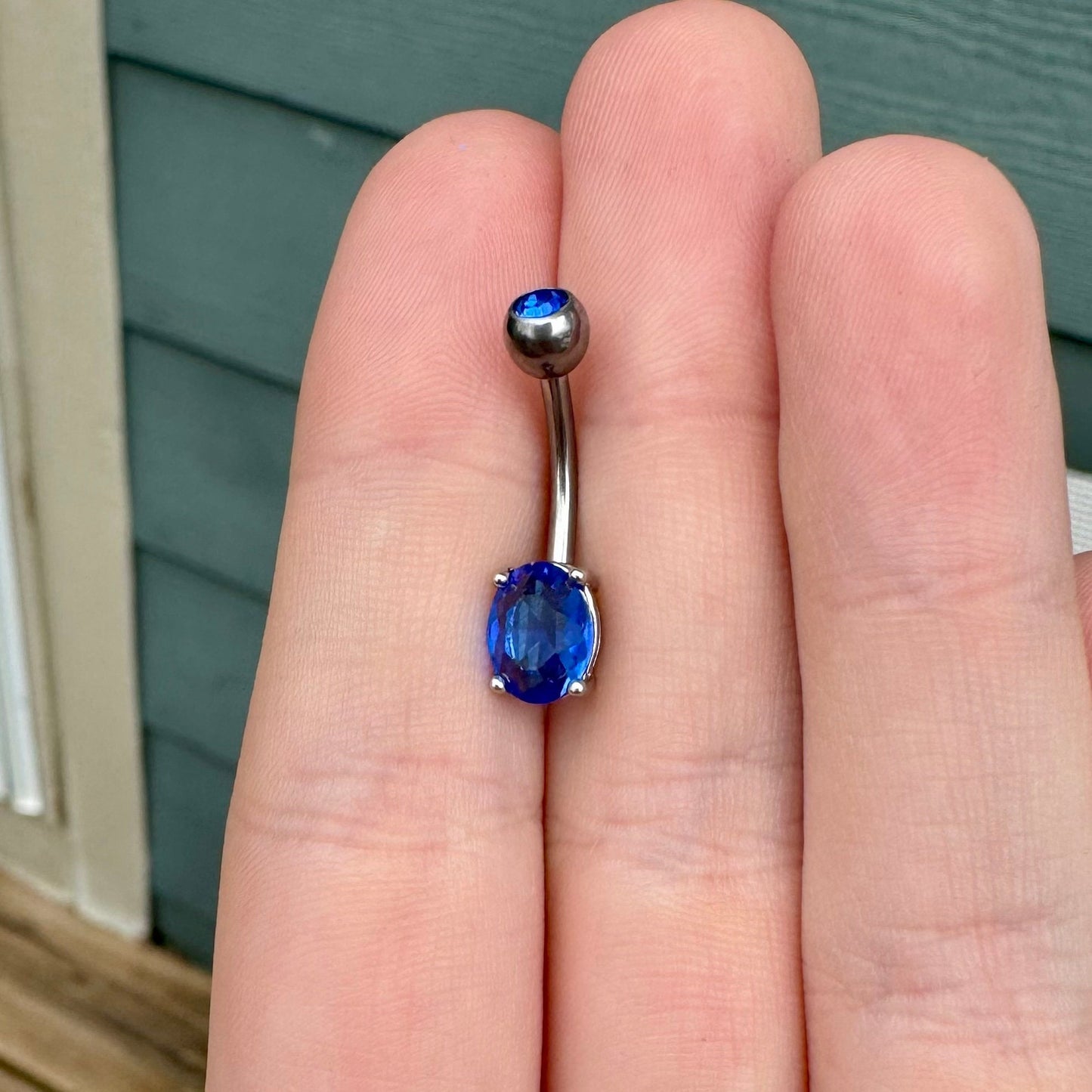 Simple Blue Belly Button Ring (14G, 10mm, Titanium, Silver or Gold)