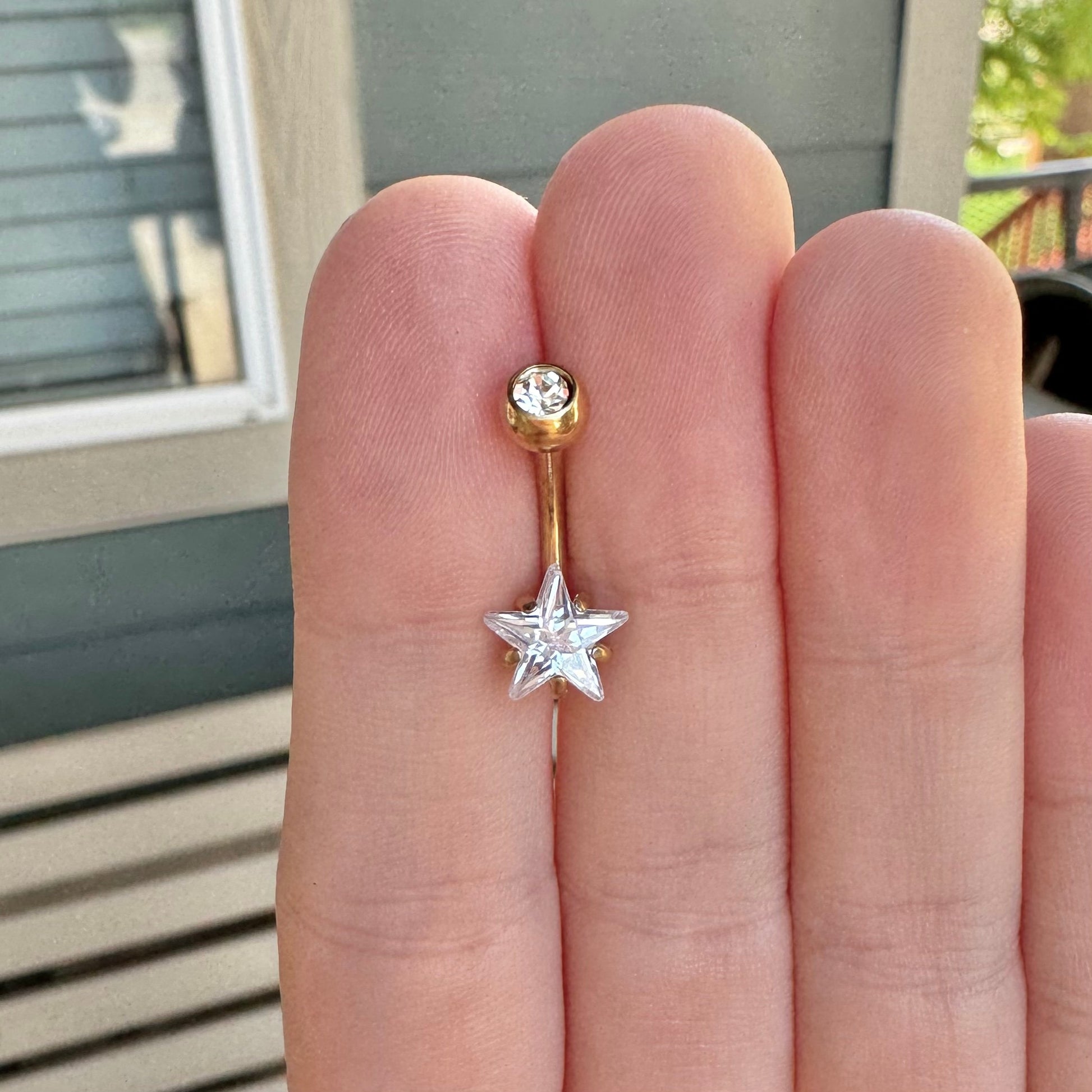 Mini Star Belly Button Ring (14G | 10mm | Surgical Steel | Gold, Silver or Rose Gold)