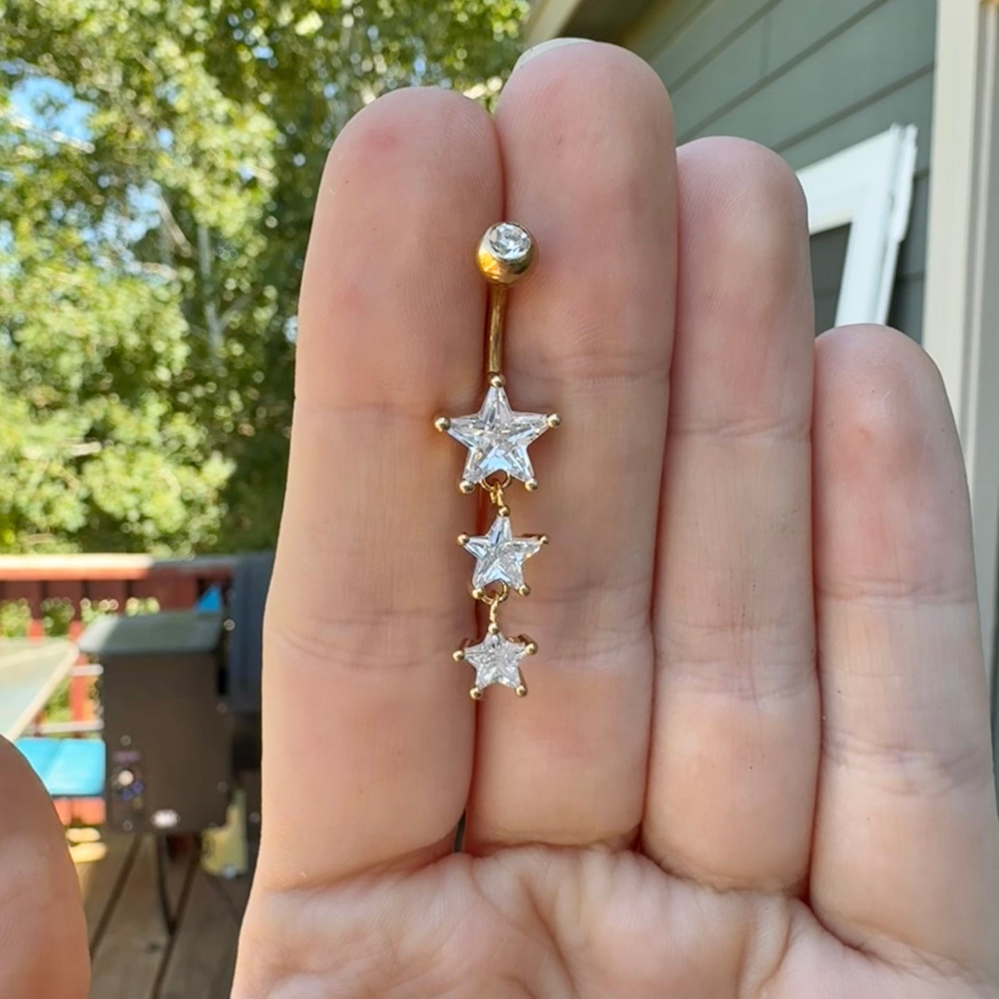 Dangly Star Belly Button Ring (14G, 10mm, Surgical Steel, Silver or Gold)