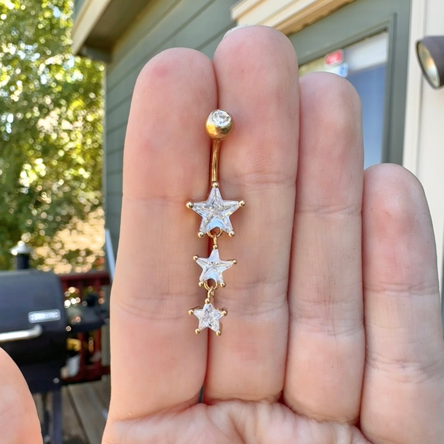 Dangly Star Belly Button Ring (14G, 10mm, Surgical Steel, Silver or Gold)