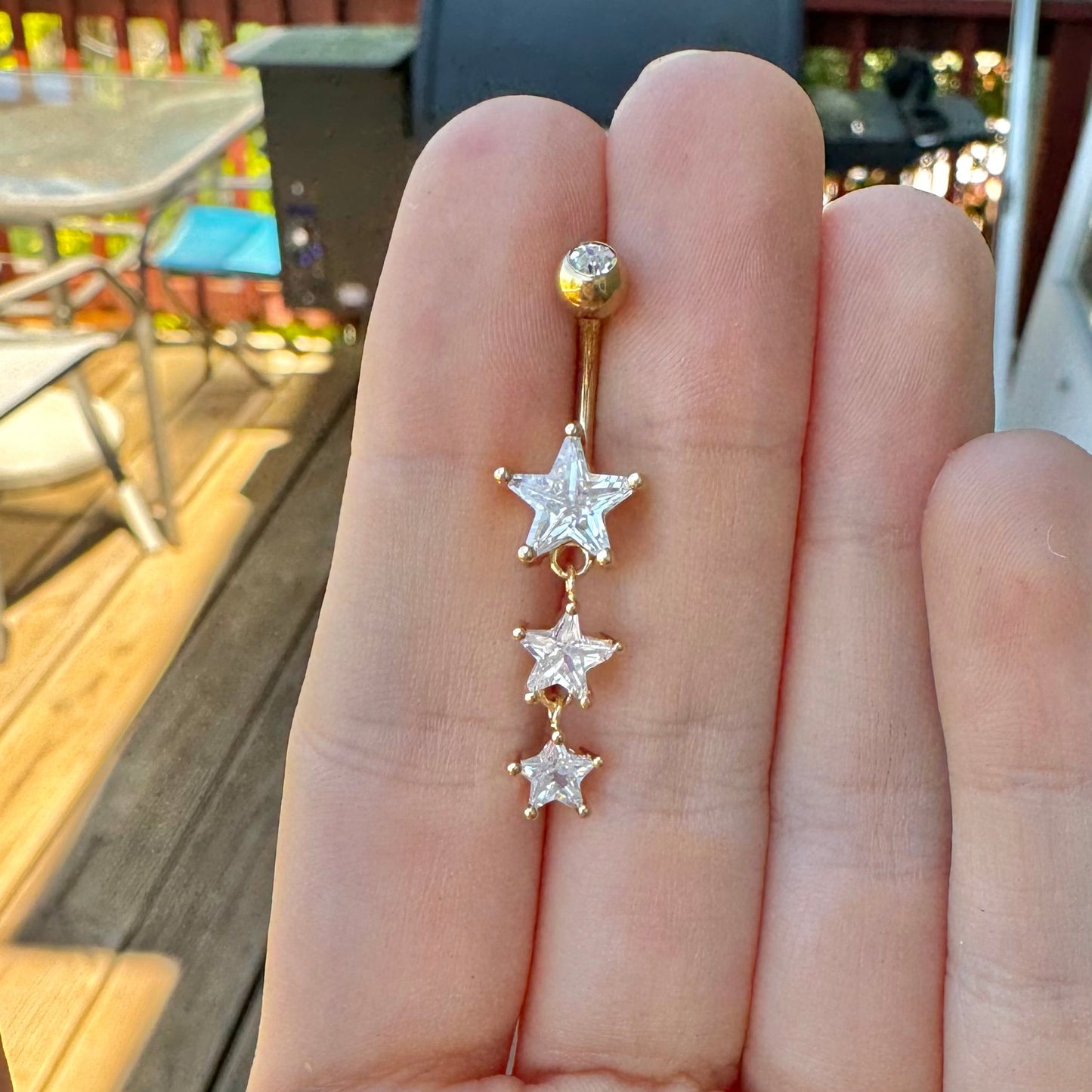 Dangly Star Belly Button Ring (14G, 10mm, Surgical Steel, Silver or Gold)