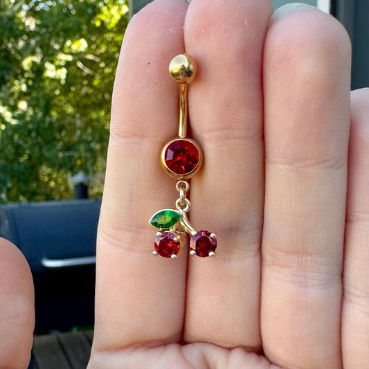 Cherry Belly Button Ring, Gold Belly Button Jewelry, Cute Unique Belly Button Piercing, Belly Button Rings Gold, Navel Ring Navel Jewelry