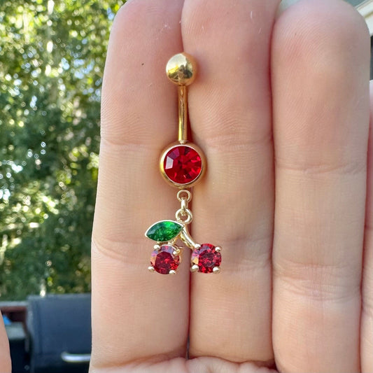 Cherry Belly Button Ring, Gold Belly Button Jewelry, Cute Unique Belly Button Piercing, Belly Button Rings Gold, Navel Ring Navel Jewelry