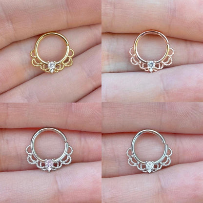 Silver Filigree Septum Ring (16G, 10mm, Rose Gold, Gold or Silver)