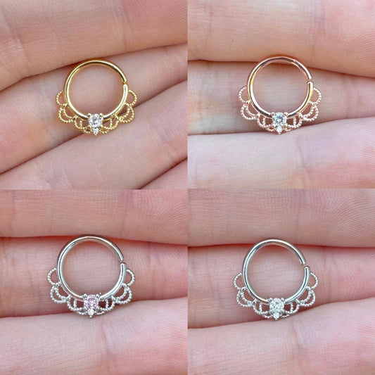 Silver Filigree Septum Ring (16G, 10mm, Rose Gold, Gold or Silver)