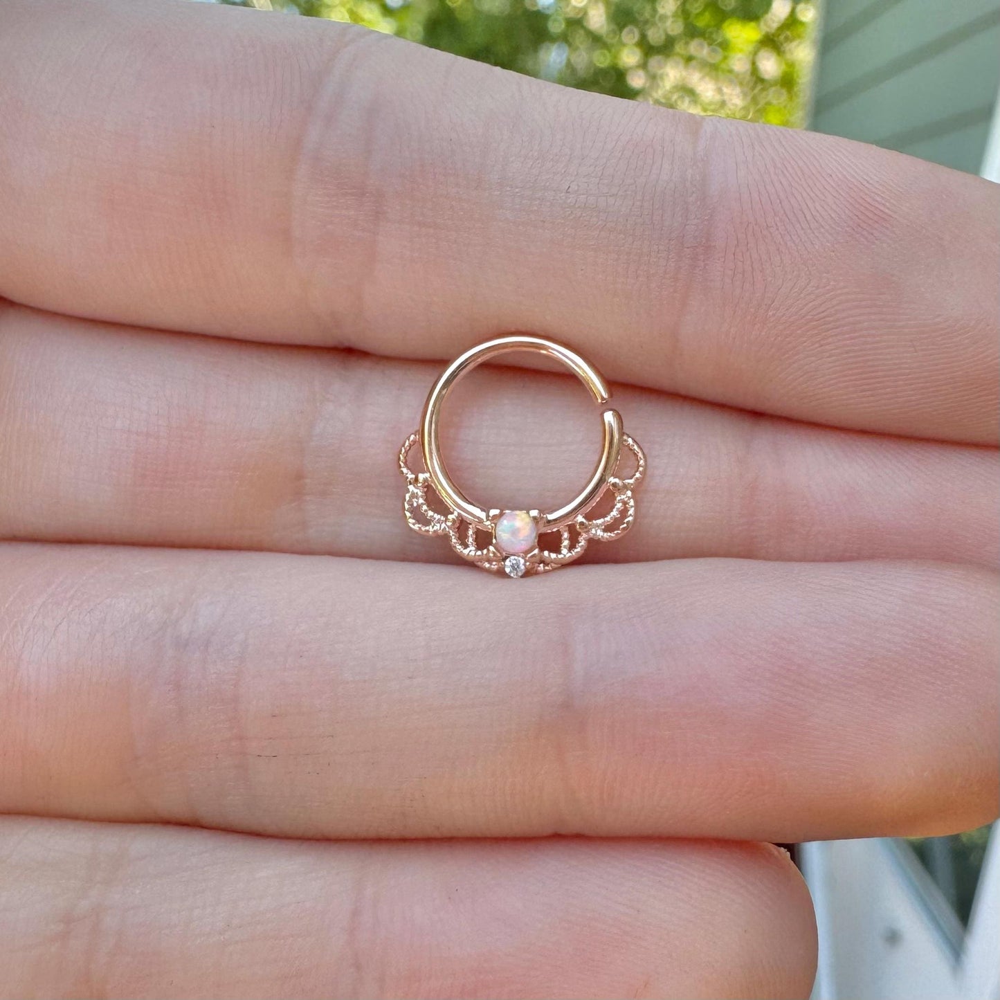 Rose Gold Opal Daith Earring (16G, 10mm, Rose Gold, Silver, or Gold)