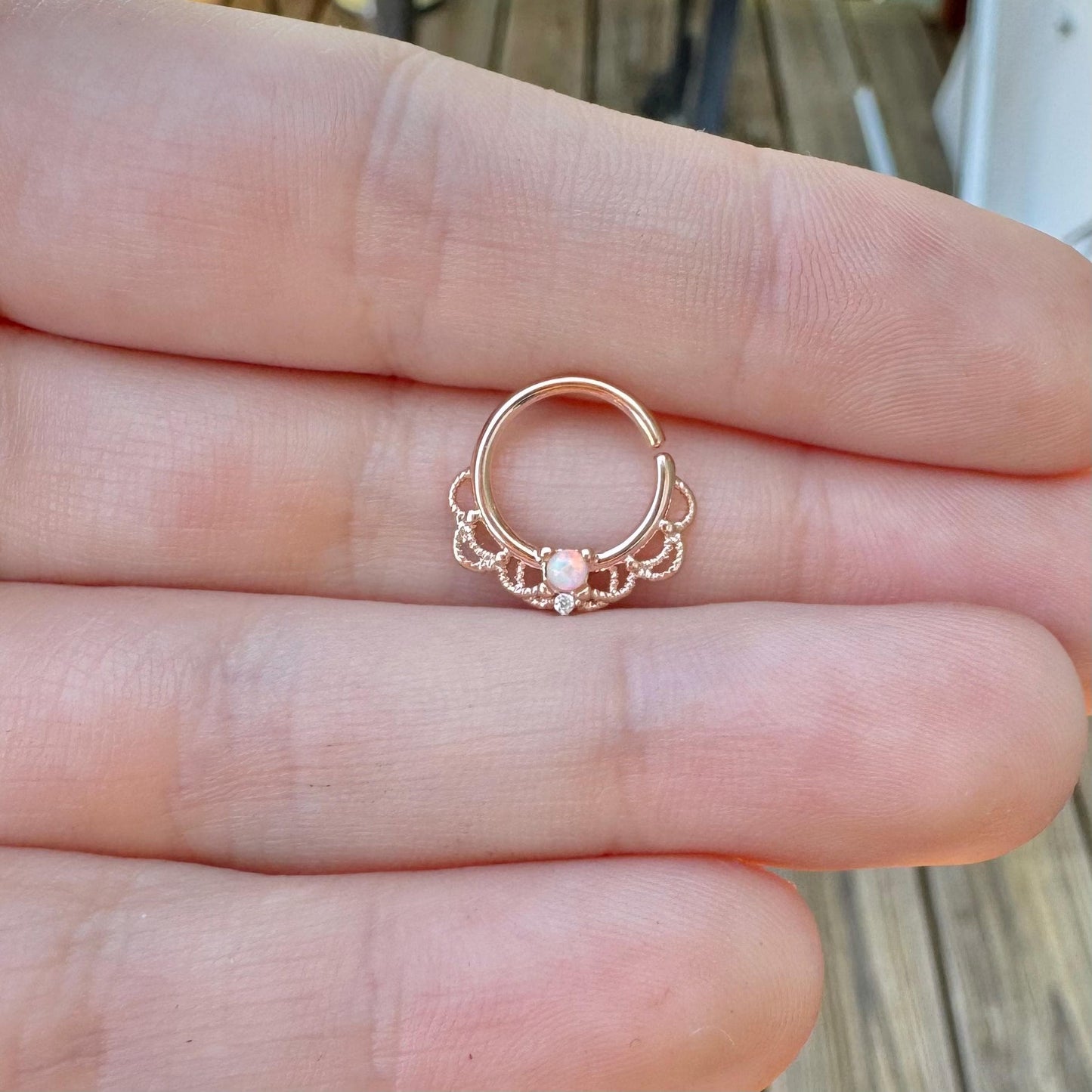 Rose Gold Opal Daith Earring (16G, 10mm, Rose Gold, Silver, or Gold)