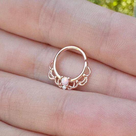 Rose Gold Opal Daith Earring (16G, 10mm, Rose Gold, Silver, or Gold)