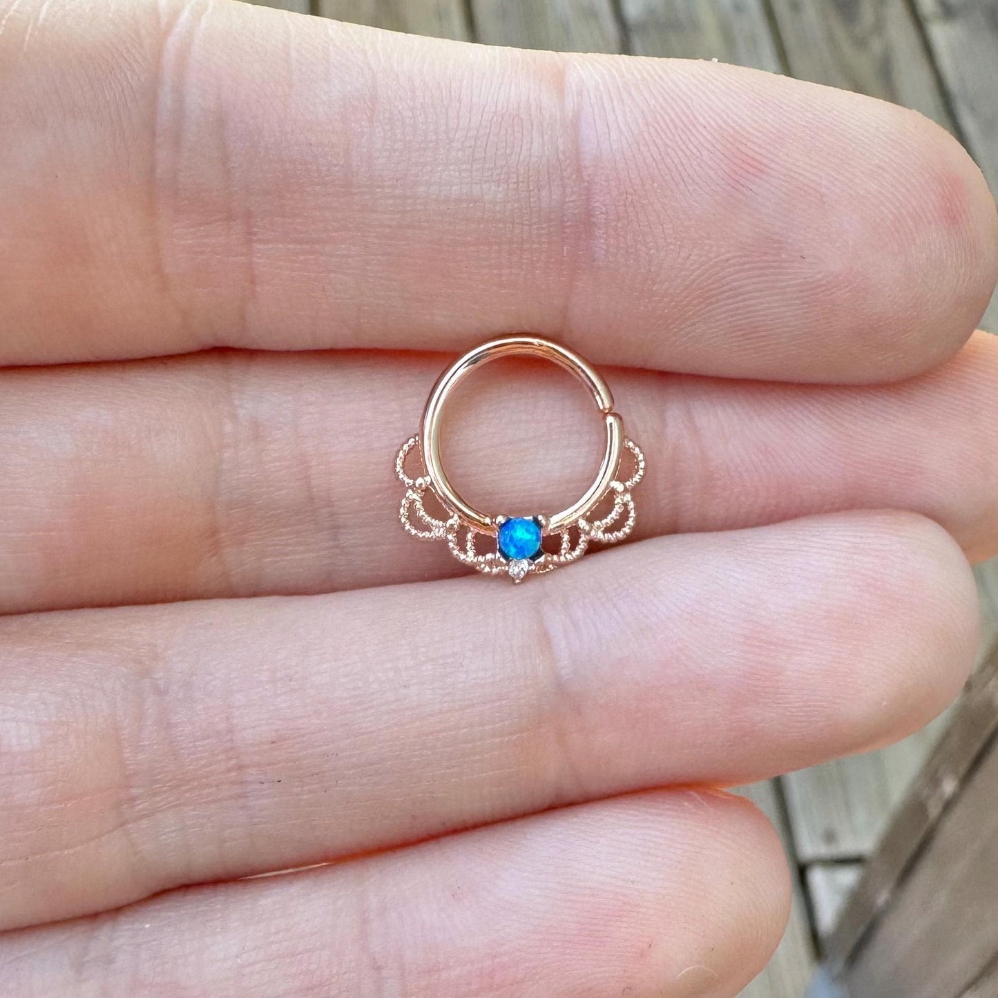 Blue Opal Septum Ring (16G, 10mm, Rose Gold, Gold or Silver)