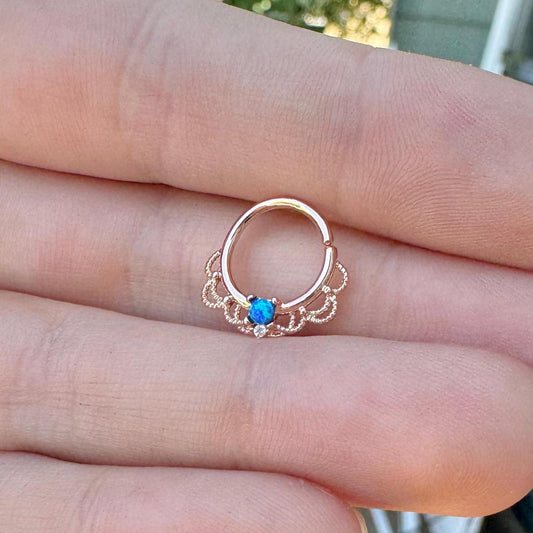 Opal Filigree Daith Earring (16G, 10mm, Rose Gold, Gold or Silver)