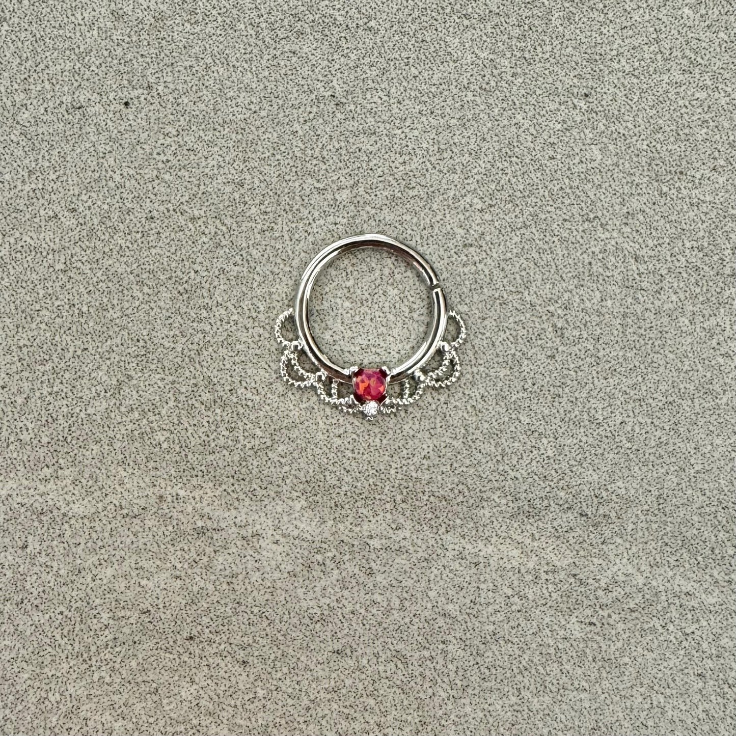 Silver Opal Filigree Septum Ring Piercing (16G, 10mm, Silver, Rose Gold or Gold)