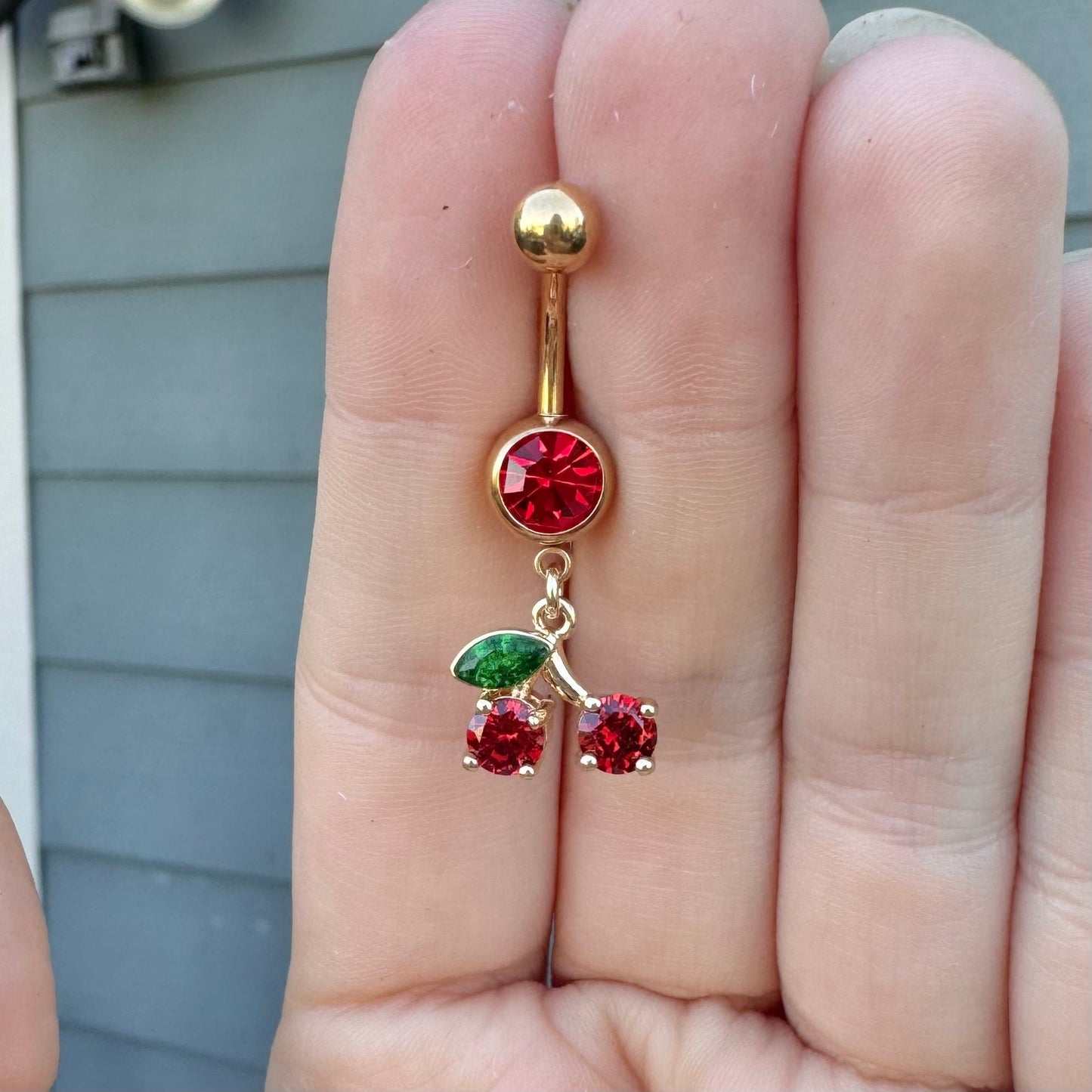 Dangly Cherry Belly Button Ring (14G, 10mm, Surgical Steel)